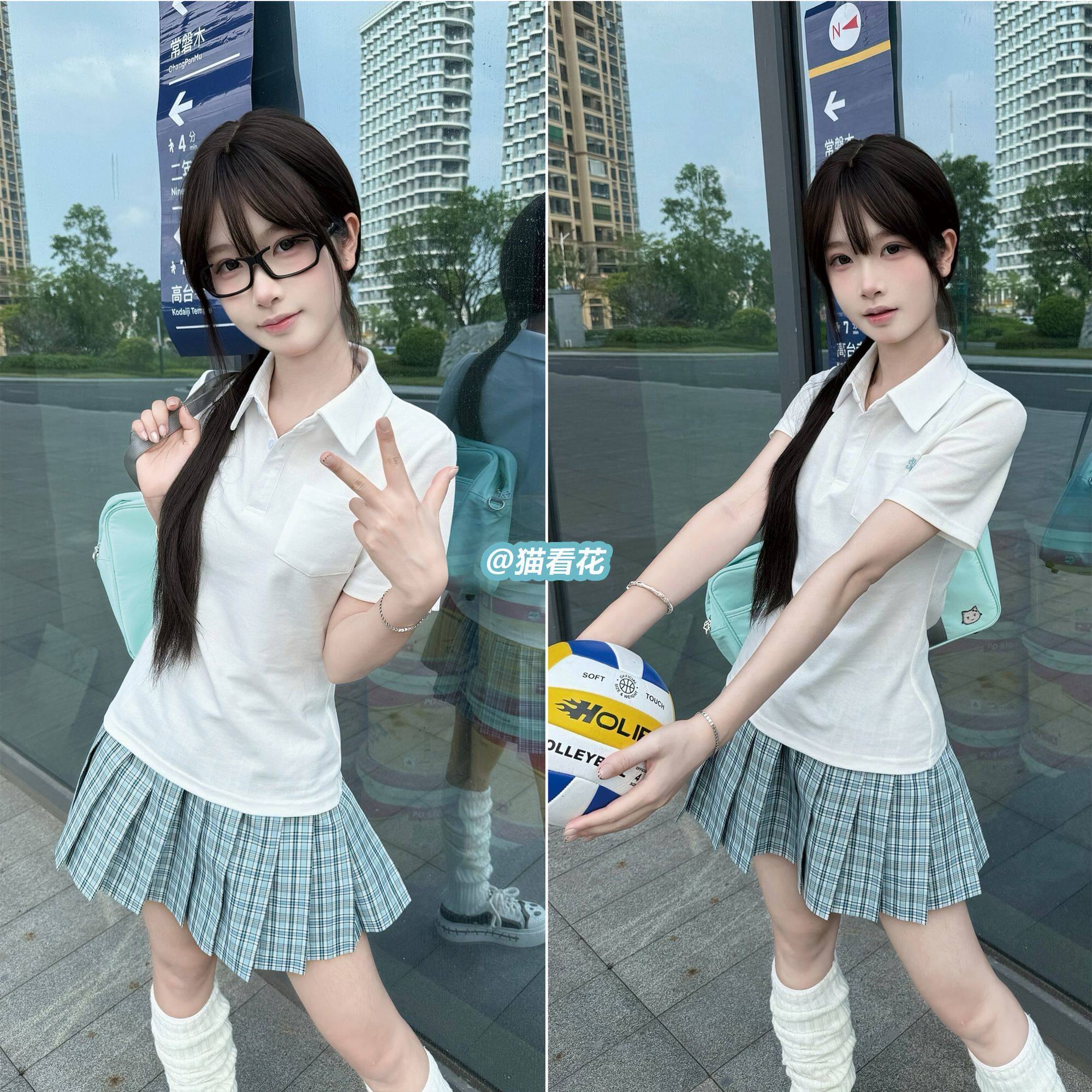 猫看花原创JK制服polo衫格裙大套装春夏季穿搭正版百搭学院风女