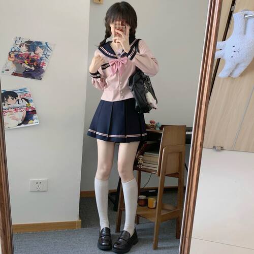 空栗鼠丸【樱川高】夏季水手服收腰jk制服套装女校供百褶箱褶裙显