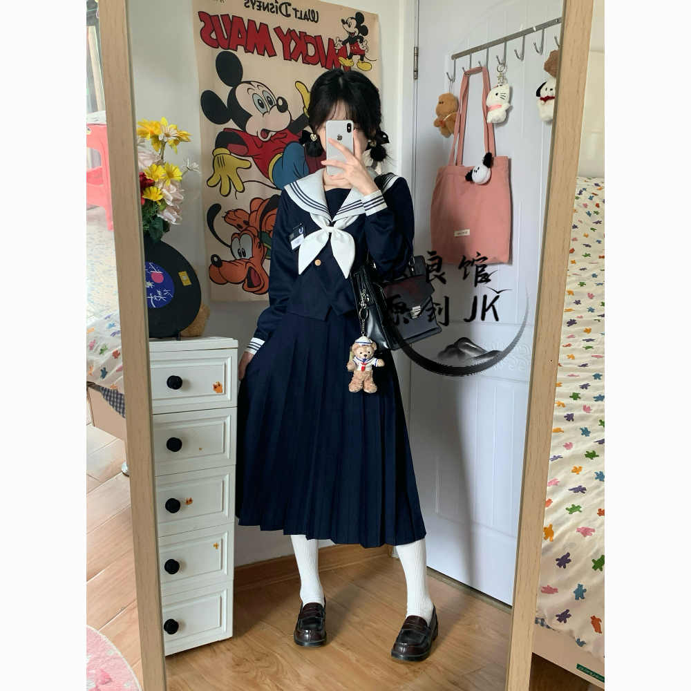 不良馆水手服原创绀色三本正版jk制服海军风长短袖夏季学院风套装