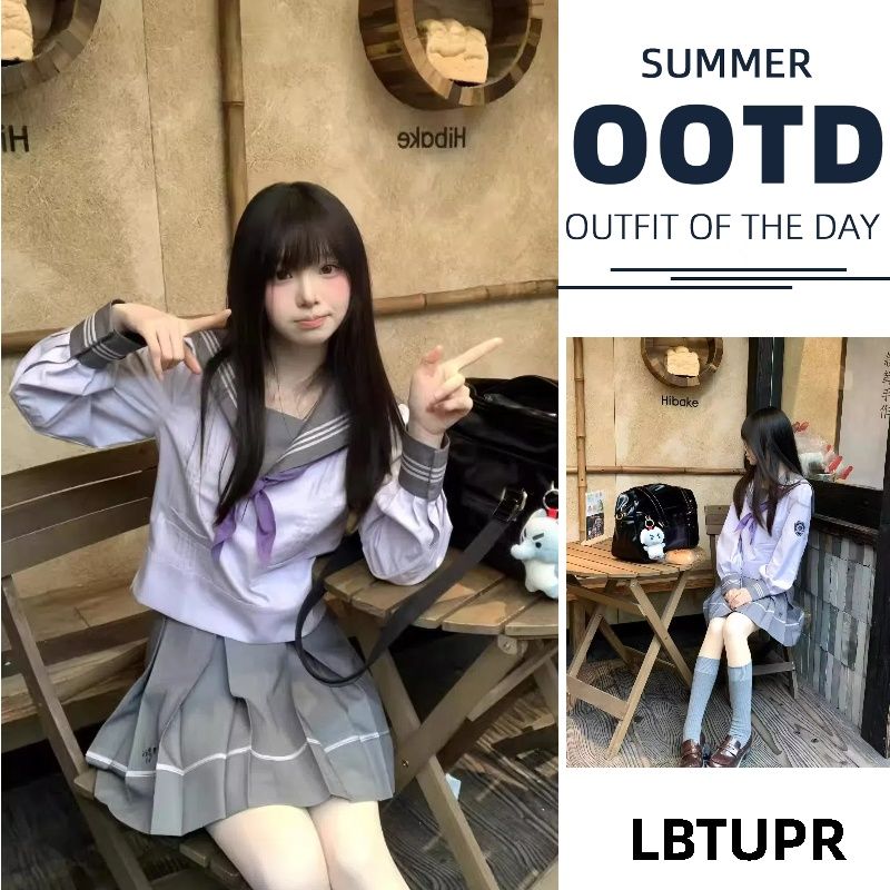 LBTUPR 雪鸢正版日系JK制服校供感甜美收腰水手服上衣短裙两件套