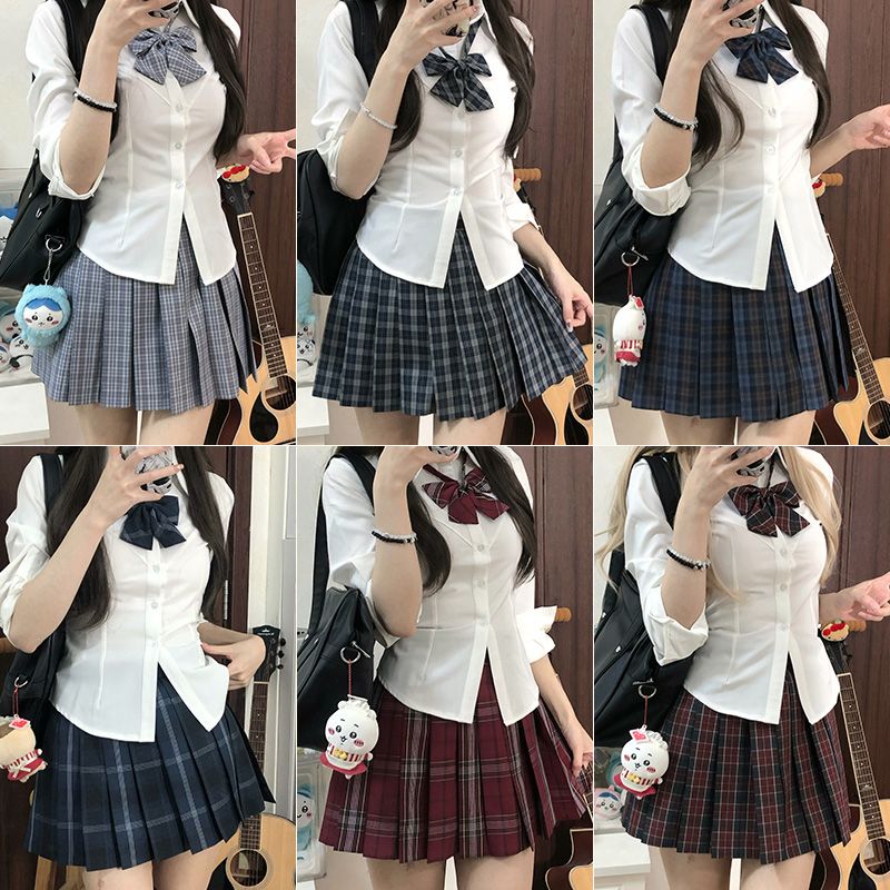 空栗鼠丸原创jk制服收腰显瘦百搭甜辣纯欲衬衫jk百褶格裙39cm套装