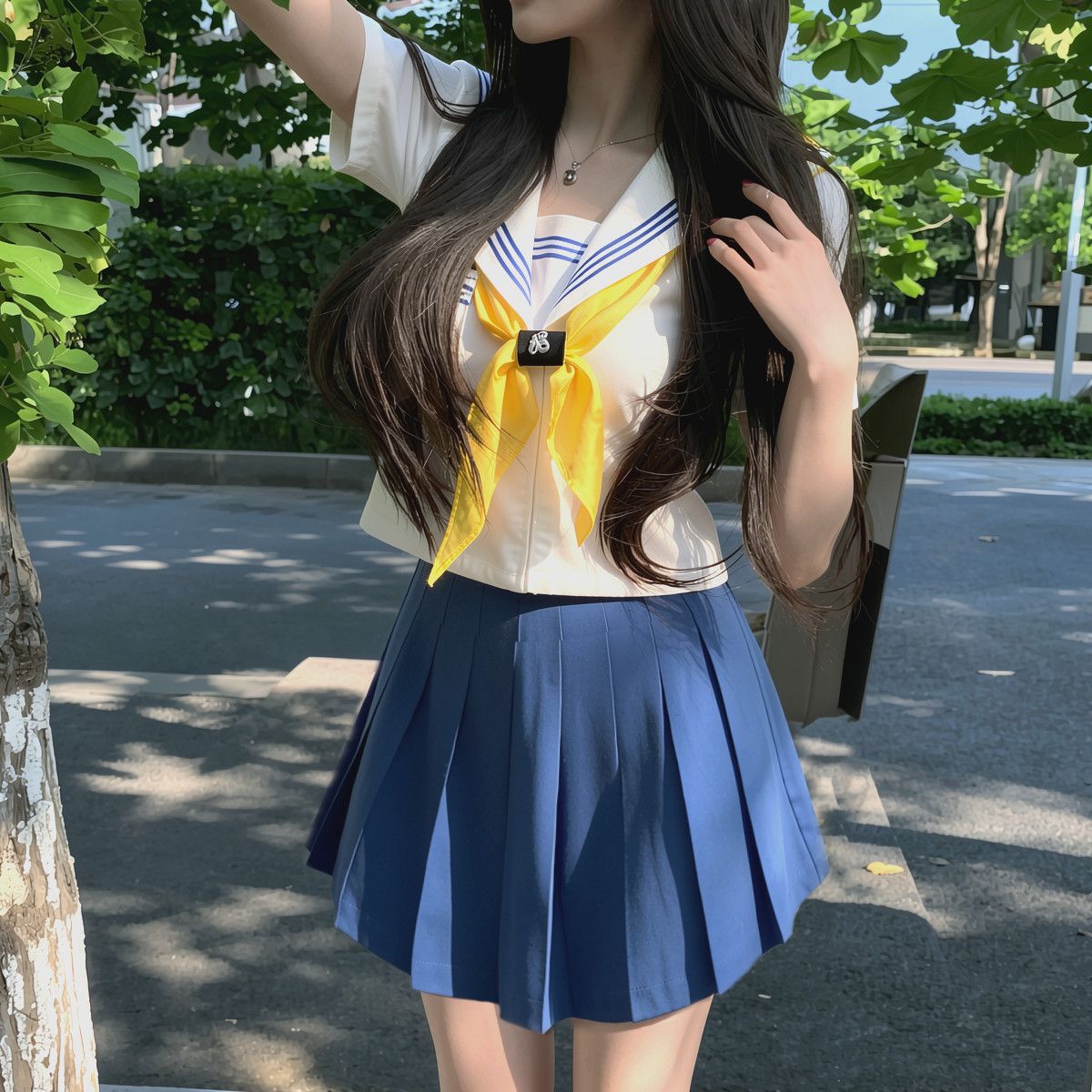 【店铺热销】兔七七原创水手服女jk制服套装学院风海军领白领蓝三