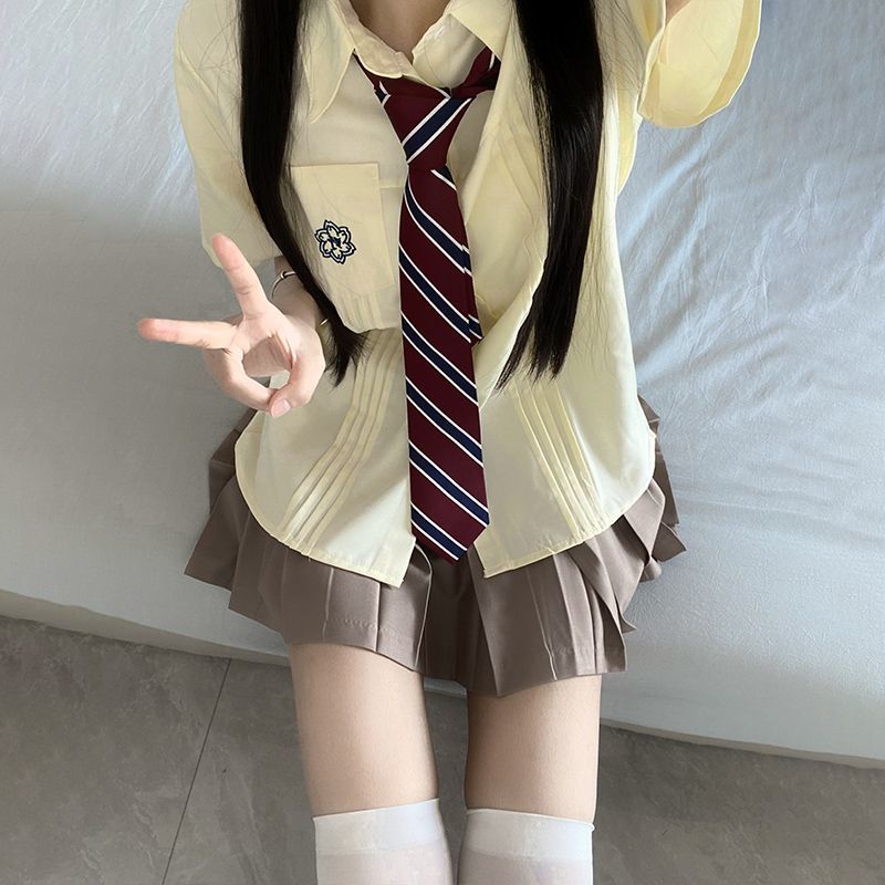 十字银河正版jk【小野中】短袖衬衫百褶裙套装宽松长袖校园毕业