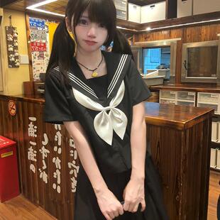 桔梗原创正版基础款黑色短袖水手服校供感学院风jk制服中长裙套装