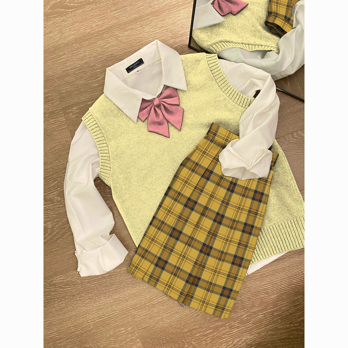 【叠穿七件套】九州私立原创jk正版制服套装毛衣背心格裙学院风女