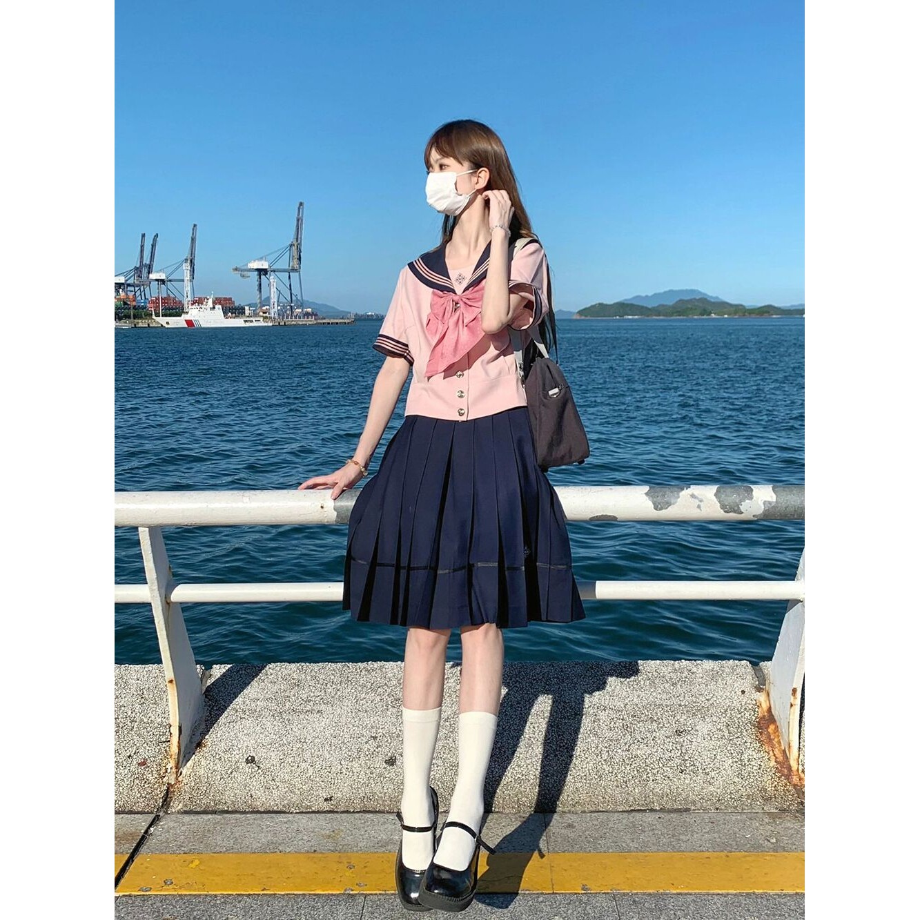 原创水手服高级jk制服学院套装春夏秋甜美短袖上衣显瘦jk中裙高腰