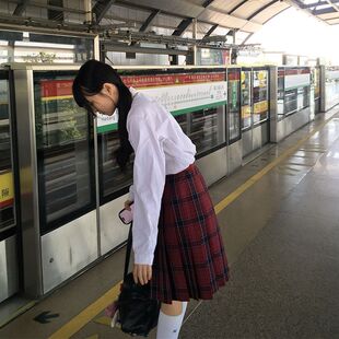 【烨】山川原创jk格裙2025冬新款红格55cm校供制服百褶中长JK裙