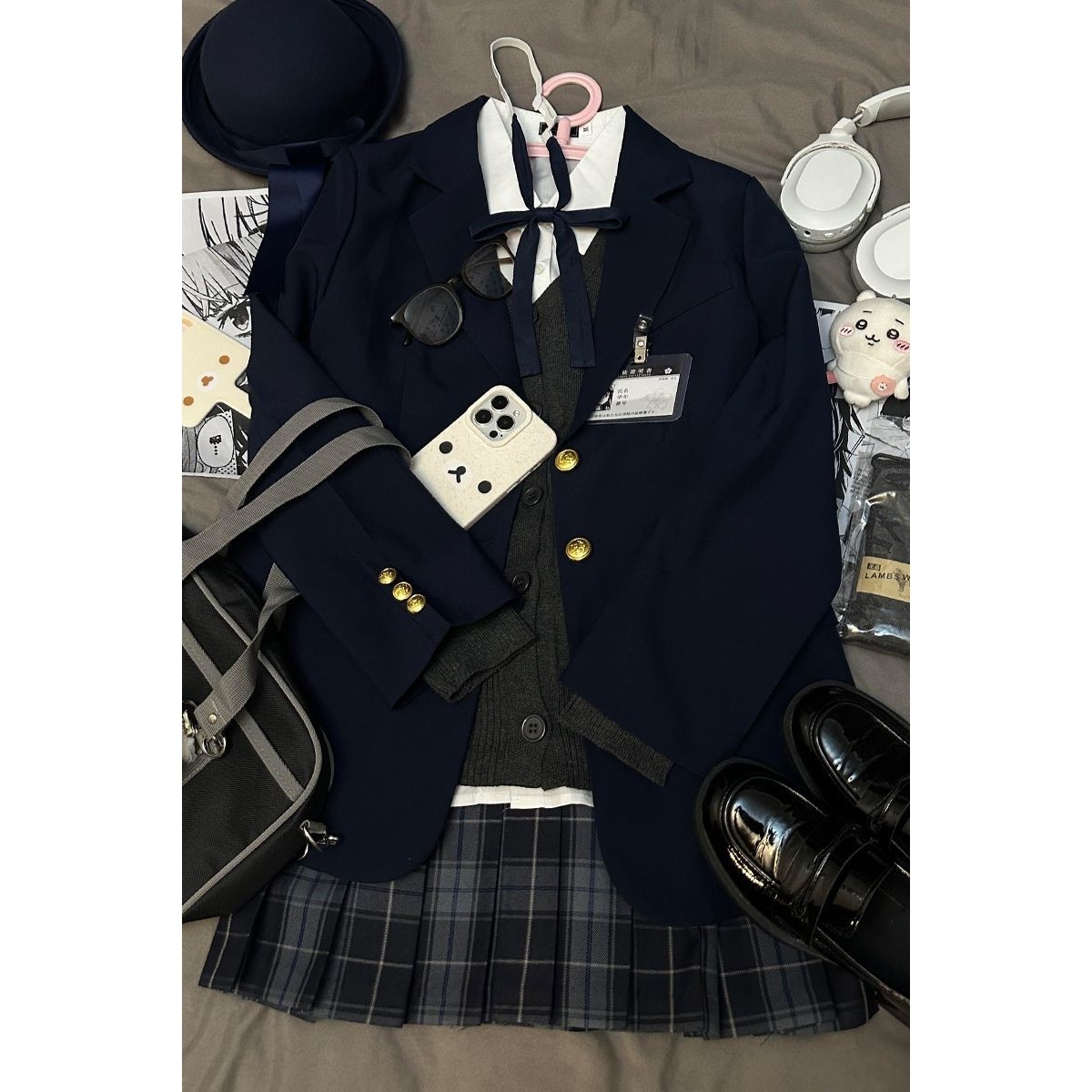 一整套学院风校供JK西装制服秋冬新品原创三粒扣绀色正肩西服外套