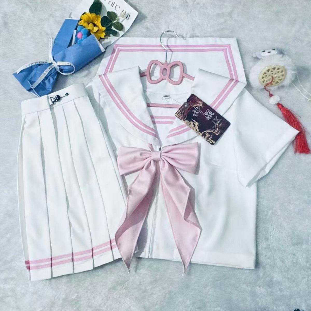 稀有粉二本原创jk制服校服基础长袖短袖学院正统水手服百褶裙套装