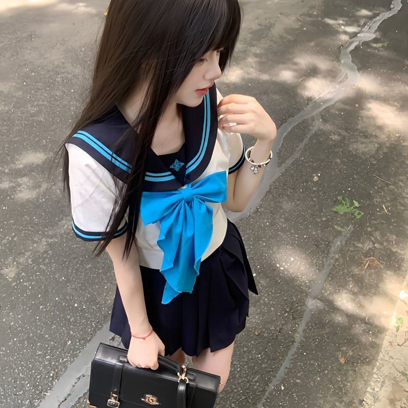 【野时光】原创JK制服套装收腰水手服女短袖夏日系学院风