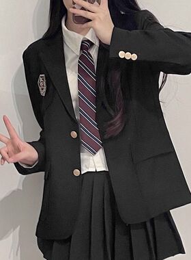原创jkJK制服春秋西服外套黑色西装职业通勤西装胖mm学院秋冬校供