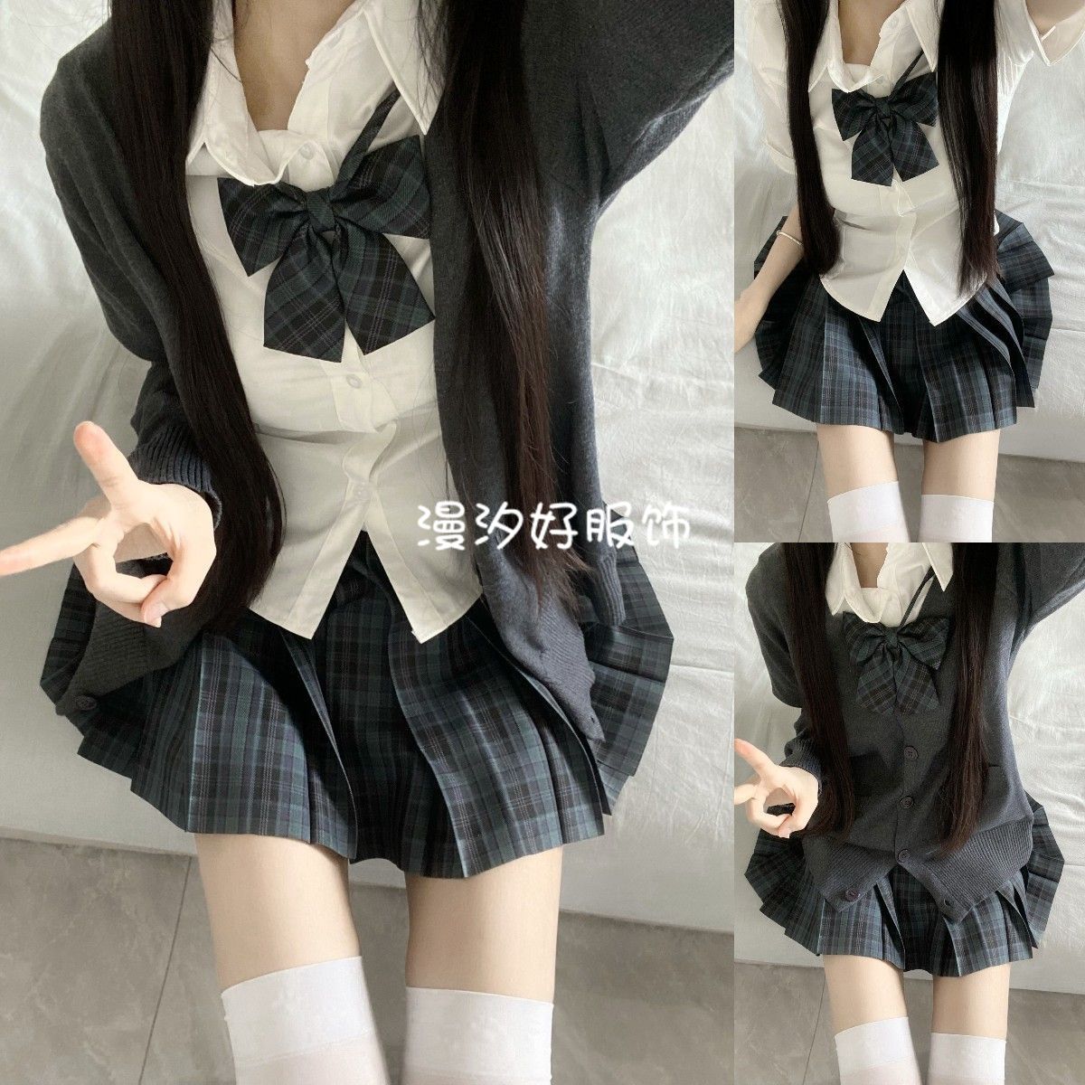 jk制服秋冬套装学院风女jk开衫格裙正版毛衣针织长袖外套叠穿百搭