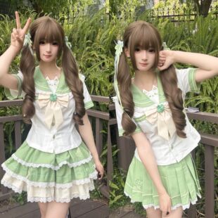 树洞猫原创jk制服【甜叶猫】正版四叶草收腰显瘦花边水手服蛋糕裙
