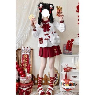 原创正版JK加厚水手服女生新年圣诞套装龙年战袍双子大码制服套装