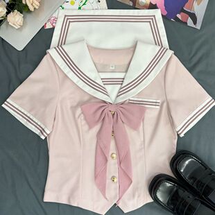 知半城【梨音学姐】原创日系正版双子收腰款水手服套装百搭中间服