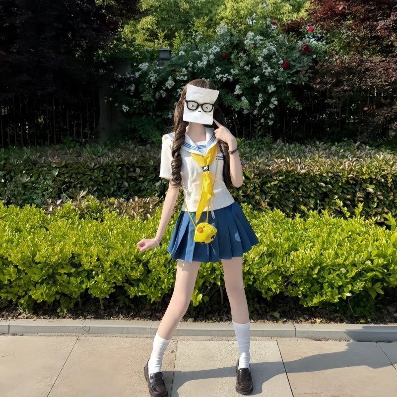 【店铺热销】正版原创蓝三本水手服女jk制服套装海军领学院风白领