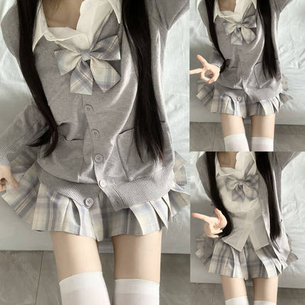 喵太jk正版原创JK制服秋冬套装格裙长袖开衫毛衣学院风校供