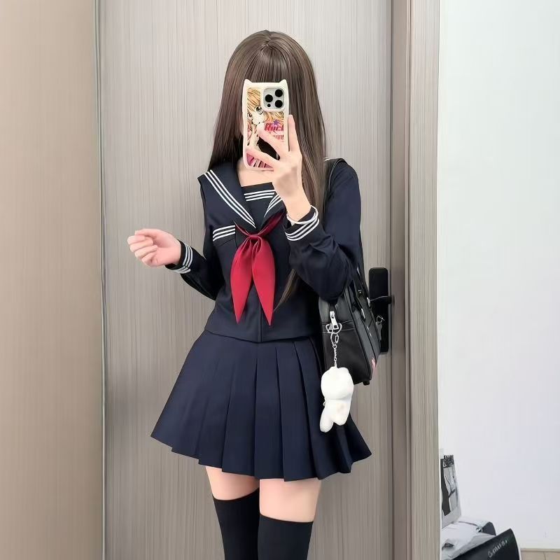 黑三本JK制服裙基础款正统水手服日系学院风套装短裙女装校服