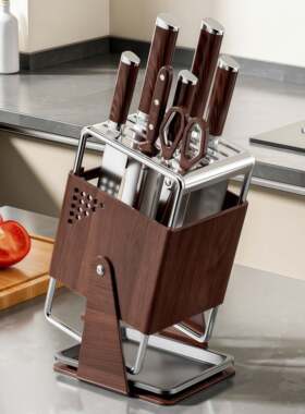 加厚304不锈钢厨房刀架置物架免打孔壁挂式多功能刀具一体置物架