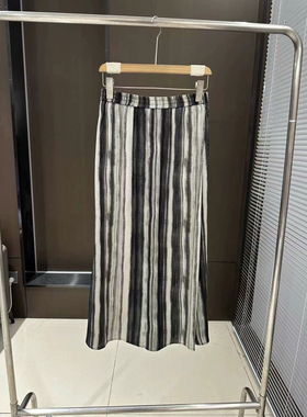 S81572-1唇蔻特价条纹半身裙女夏季新款高腰显瘦中长款A字裙