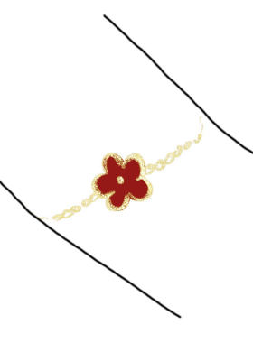 【高版】四叶草单花手链高版本v金梵家红玉髓镭射四叶草18K