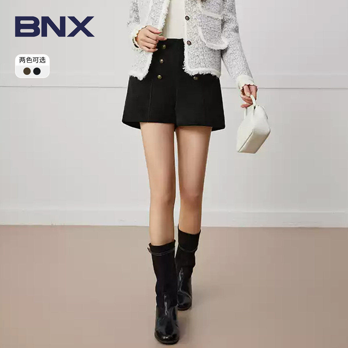 BNX高腰双排扣A字裤短裤显瘦时尚百搭简约流行女裤BSASP006GZ,女装/女士精品,短裤,淘宝优惠券,粉丝福利购,淘宝优惠卷