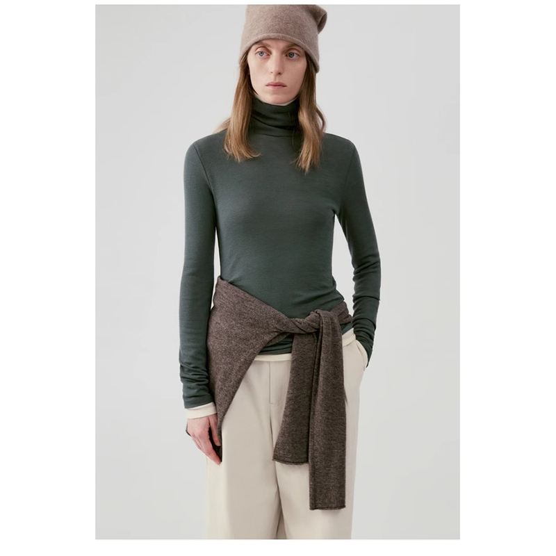 高品质源厂直出25北欧休闲风80支美丽奴羊毛冬高领针织打底衫上衣