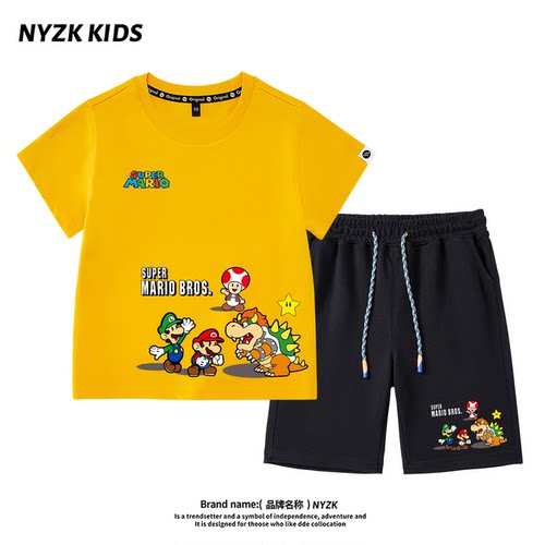 马里奥男童夏装套装痞帅儿童衣服