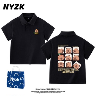 NYZK男童短袖T恤纯棉卡皮巴拉潮夏装2025新款酷帅洋气儿童polo衫