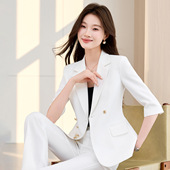 女春夏新款 套装 职场通勤气质女神范优雅风工作服 白色西装 七分袖