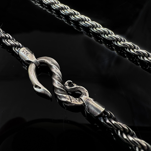 帝骁低独家设计925纯银3mm粗麻花银链维京风做旧时尚个性搭配
