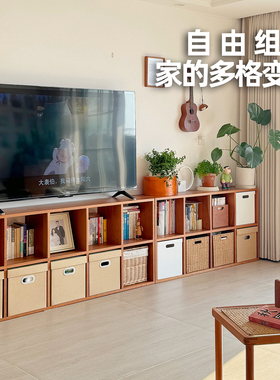 管木匠多格樱桃木实木书架落地儿童格子柜日式书柜隔断置物架客厅