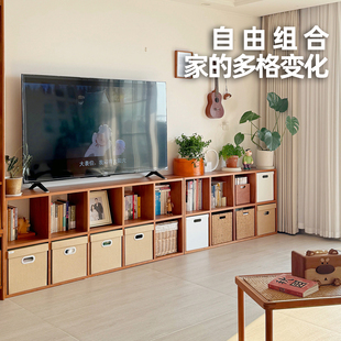 管木匠多格樱桃木实木书架落地儿童格子柜日式书柜隔断置物架客厅