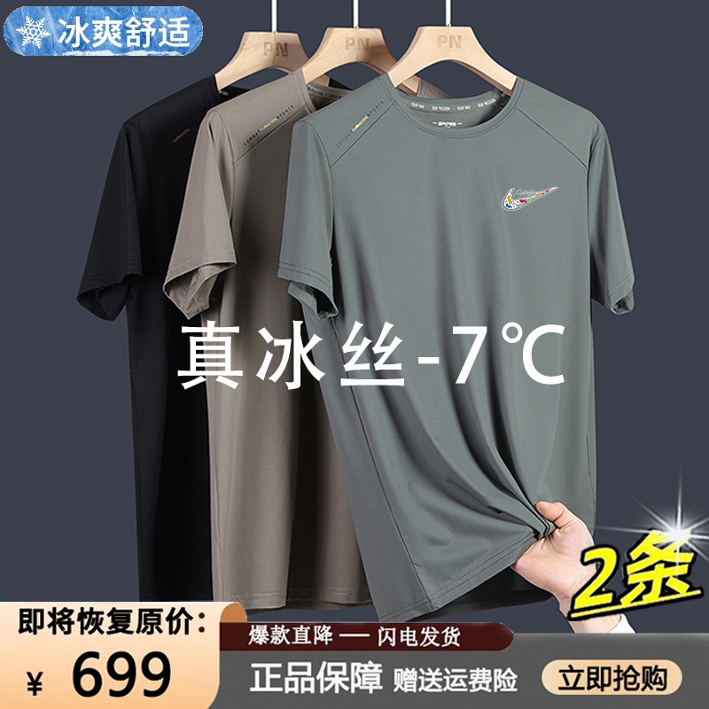 耐克顿冰丝短袖t恤男士夏季2025新款薄款透气运动大码休闲上衣潮