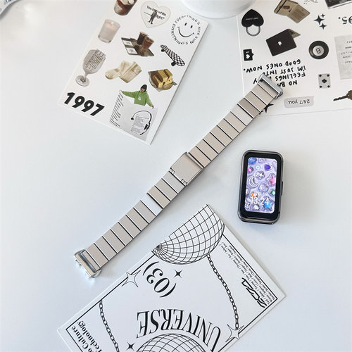 适用华为9/8手环10表带金属手链透气NFC一株FIT4可调节运动腕带夏