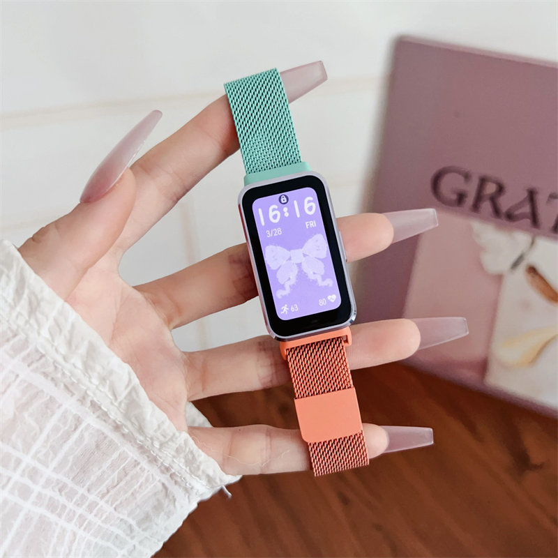 适用华为10手环表带渐变米兰磁吸8/9NFC腕带金属替换夏天透气运动