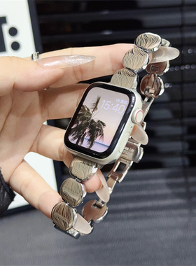 复古几何椭圆片适用苹果s11表带S10代iwatch98s765腕带金属蝴蝶扣