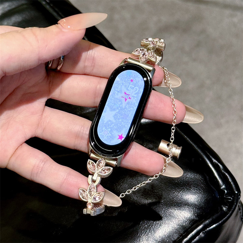 小清新三叶草适用于小米9/8NFC手环10表带金属轻奢9pro手链腕带女