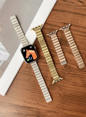 一株金属磁吸适用苹果s11表带S10代iwatch98s765透气不锈钢腕带细
