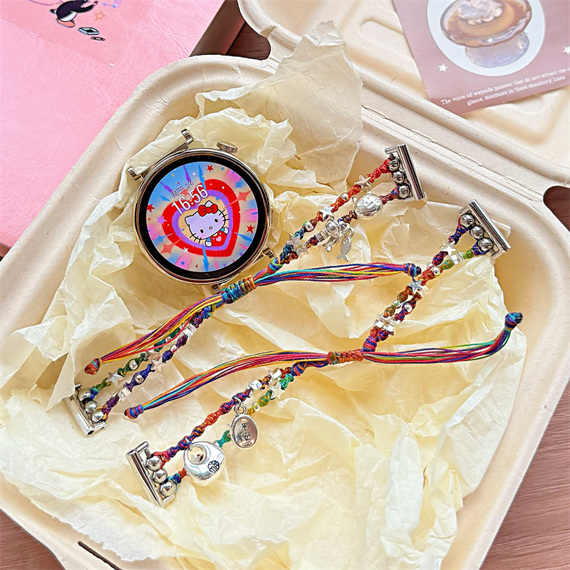 卡通七彩星星猫咪福坨适用华为GT6/GT5表带Fit4腕带10编织9/8NFC