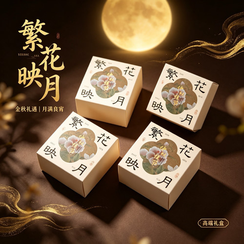 繁花映月新中式月饼小礼盒单个装中秋月饼盒冰皮流心月饼独立空盒