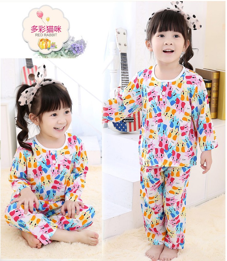 夏季长袖男童绵绸空调睡衣套装