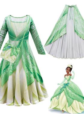 外贸新款Tiana蒂安娜公主裙女童万圣节儿童服装长裙披风两件套