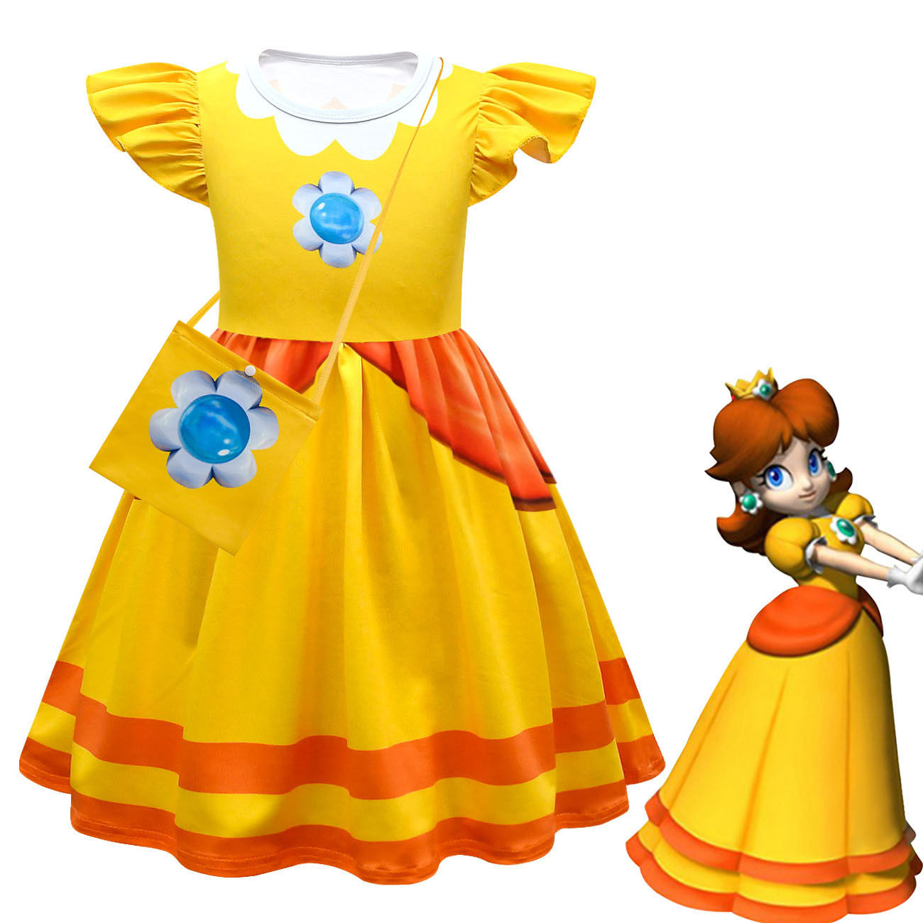 儿童万圣节超级玛丽马里奥cos服装粉色蜜桃子碧琪公主连衣裙Peach