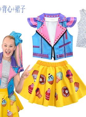 外贸新款jojo siwa服装女童外套背心短裙三件套儿童cosplay表演服