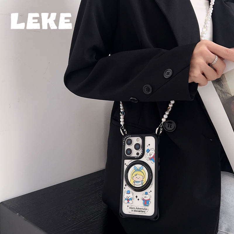 爱丽丝女孩适用苹果17手机壳带挂绳iphone16promax斜挎可背13四角开孔15旋转支架17pro链条手提12挂链小米14