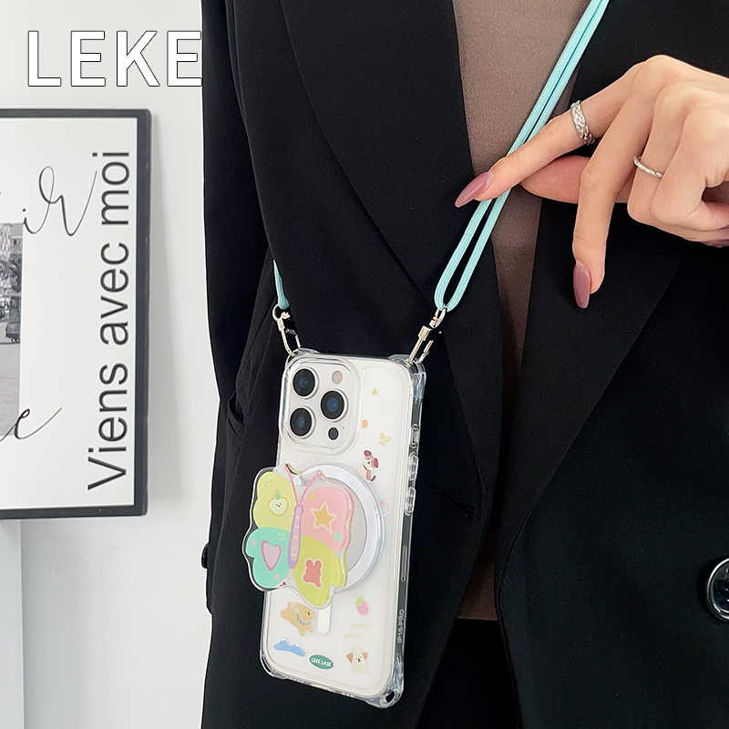 磁吸蝴蝶手机壳挂绳斜挎链条支架