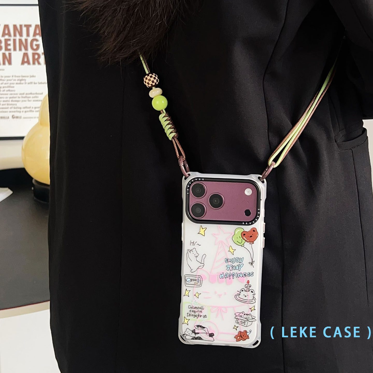 拾趣喵集~适用iphone18pro手机壳带挂绳15斜挎可背苹果17promax四角开孔16手腕13手提小米14防摔pura70亚克力
