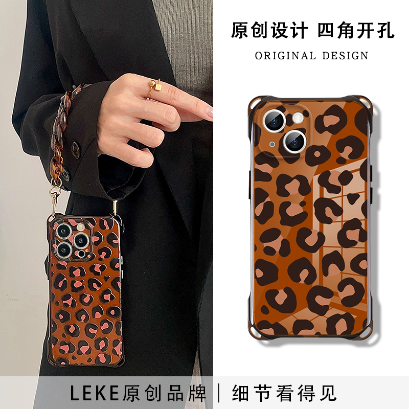 棕色豹纹手机壳挂绳手腕挂链手提
