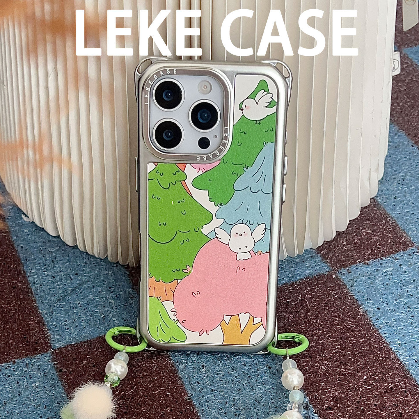 春天一起森呼吸~适用苹果15手机壳带挂绳16手腕iphone17promax四角防摔小米13链条14手提p80挂链12串珠mate70